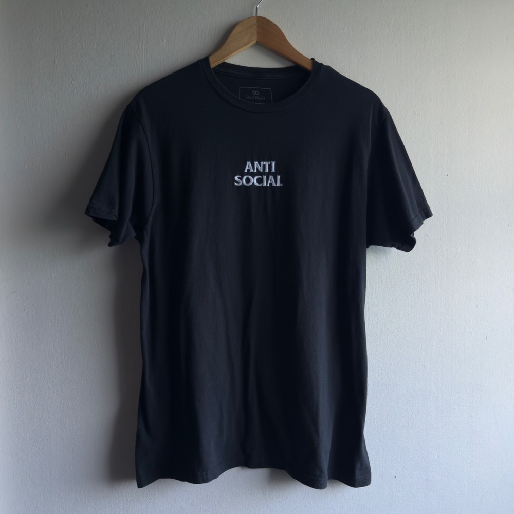 Red Eight Anti Social Embroidered T-Shirt Mens Large Black Streetwear Minimalist